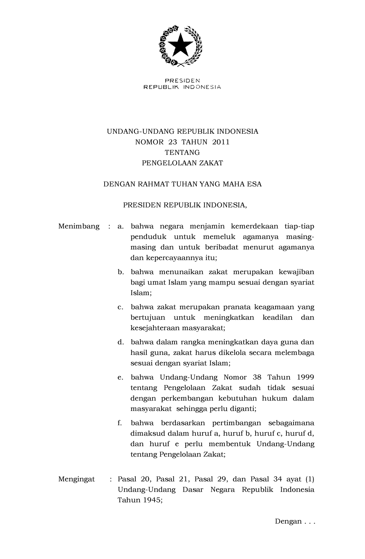 UU 23 Tahun 2011 - Tugas - UNDANG-UNDANG REPUBLIK INDONESIA NOMOR 23 ...