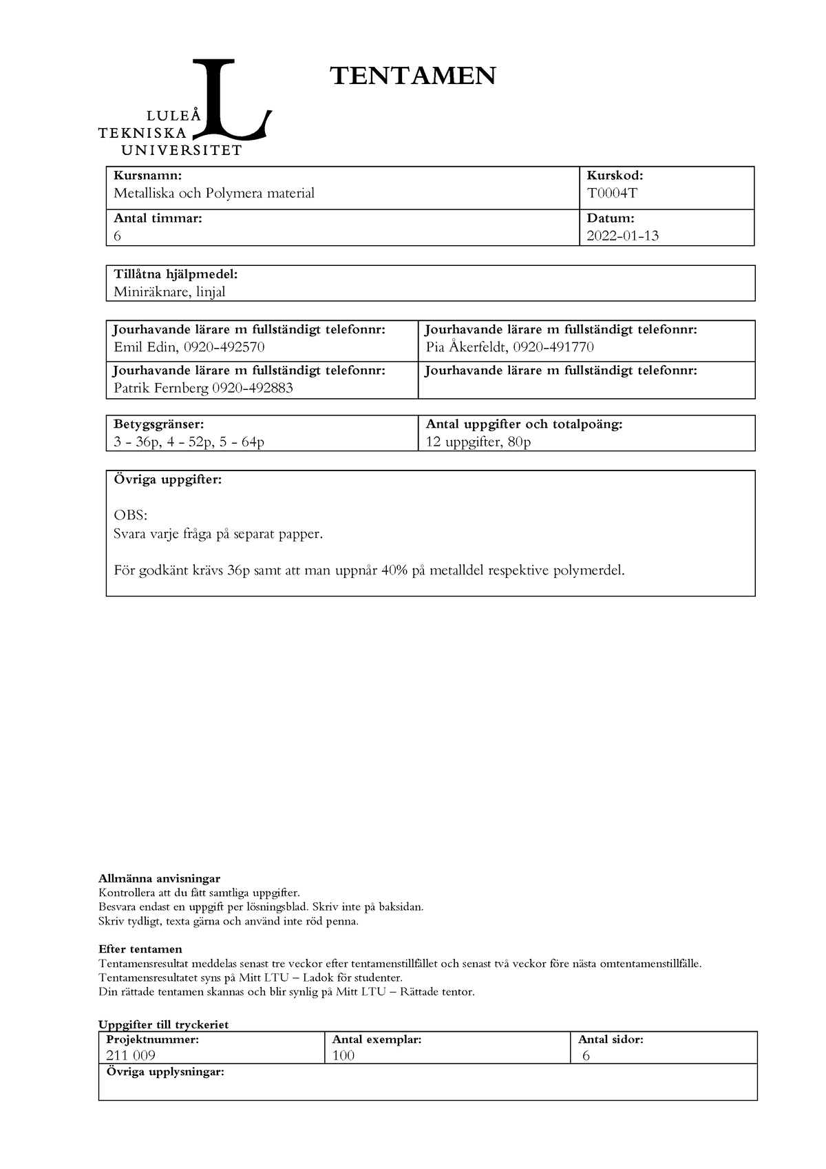 T0004T (11) - Info - Allmänna Anvisningar Kontrollera Att Du Fått ...