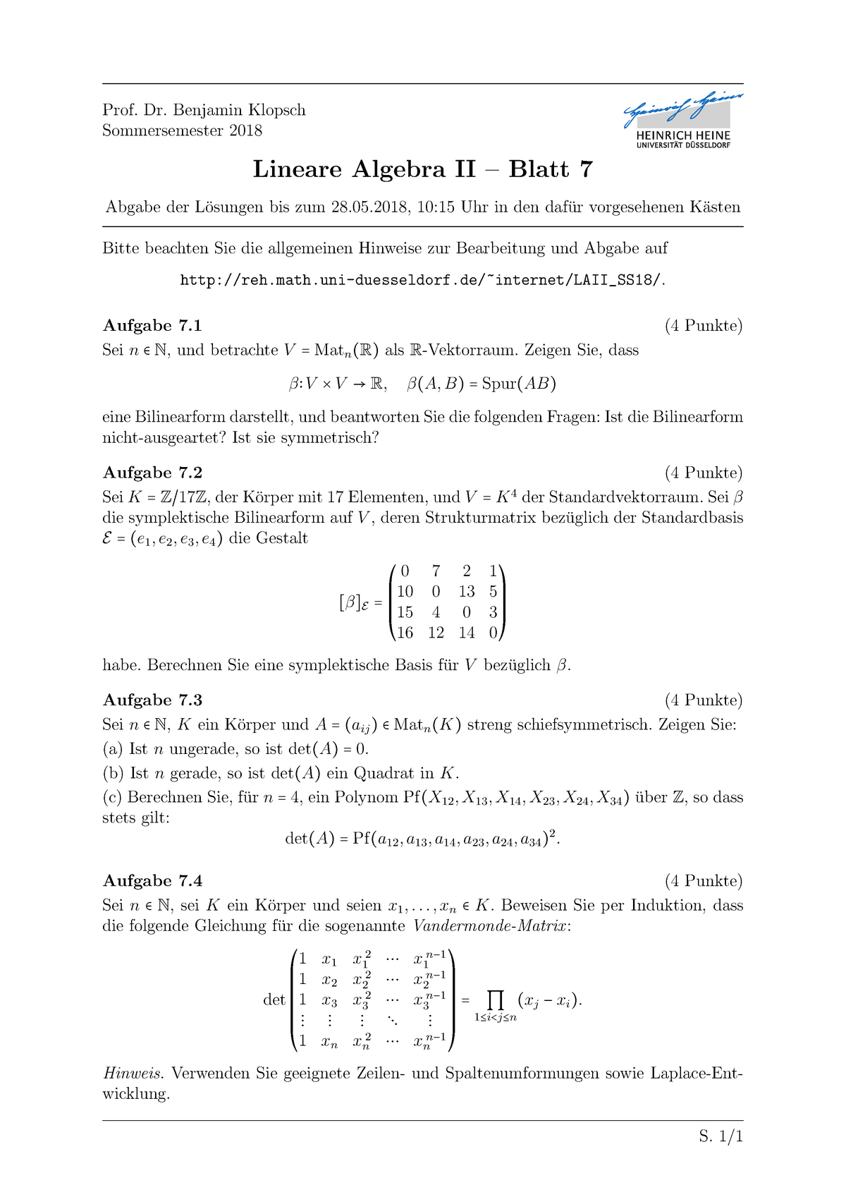 lineare algebra 2 eth