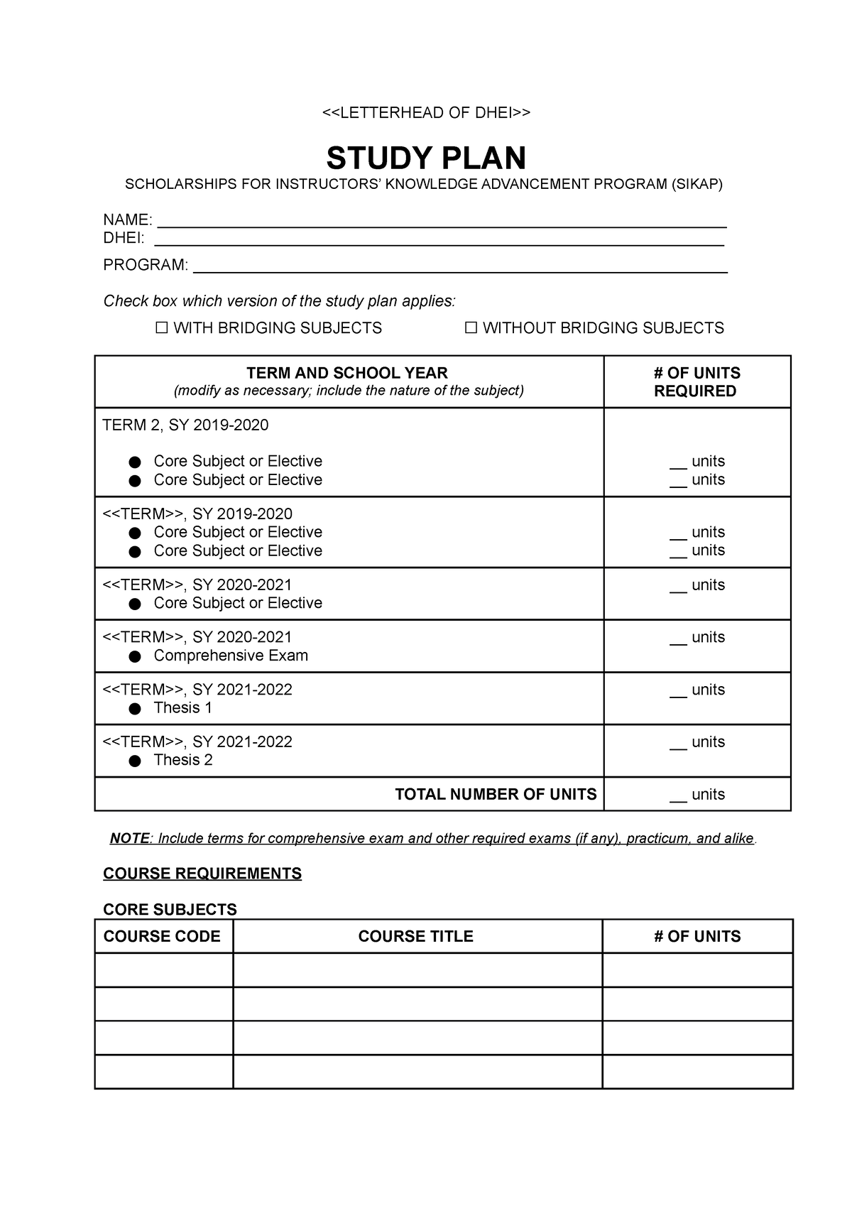 Study Plan Template - Annex C - STUDY PLAN SCHOLARSHIPS FOR - Studocu