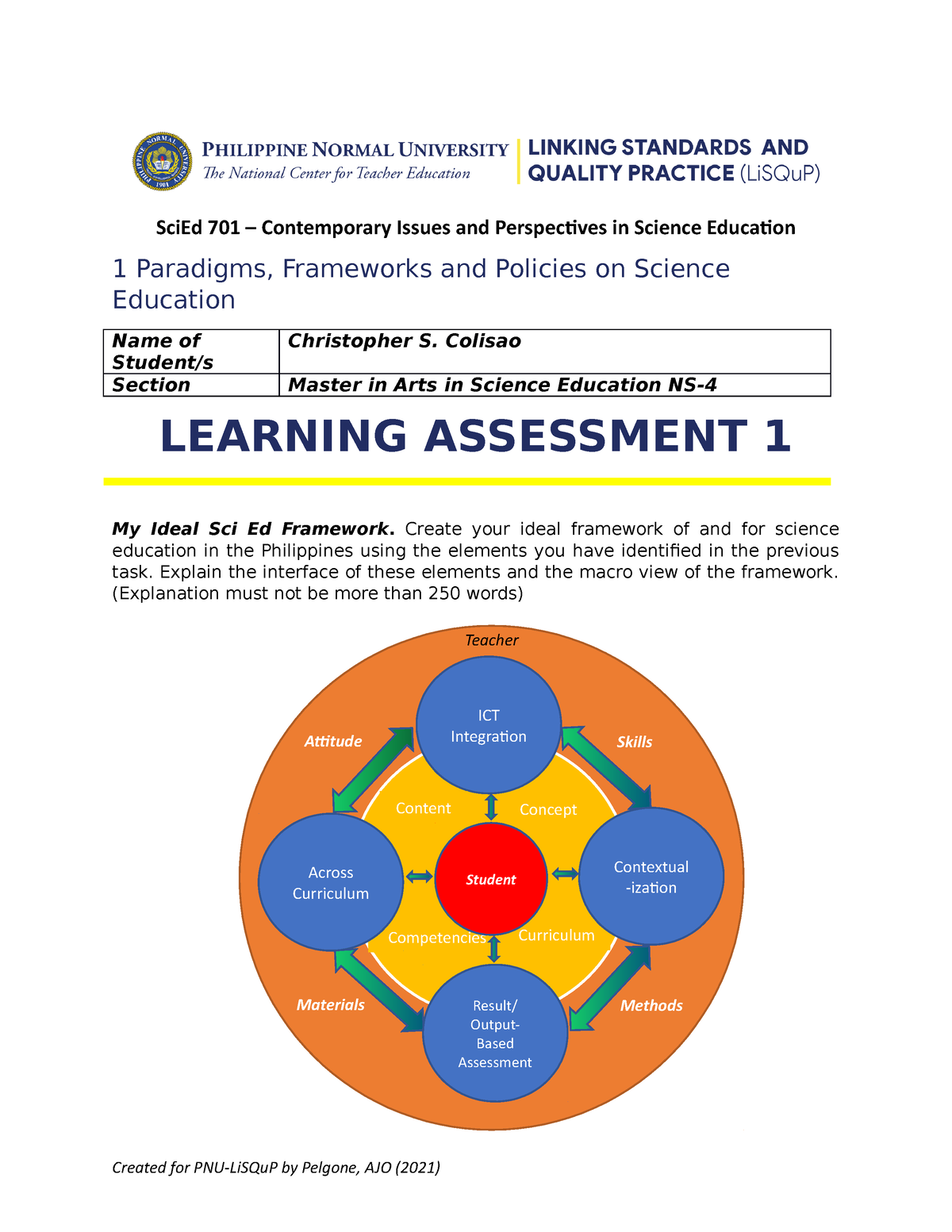 Scied 701 Lesson 1 Assessment - SciEd 701 – Contemporary Issues and ...