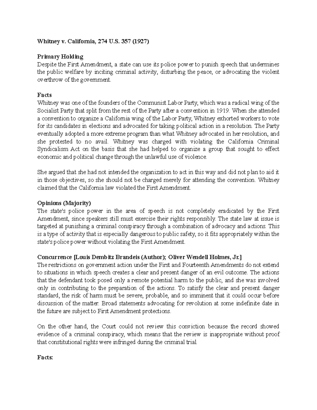 Whitney v. California constitution Whitney v. California, 274 U