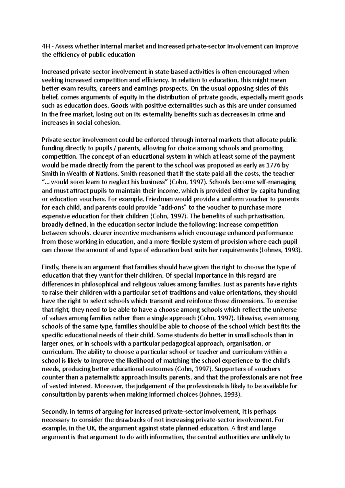 4H essay - Exam question and answer. Achieved a 1st. - 4H - Assess ...