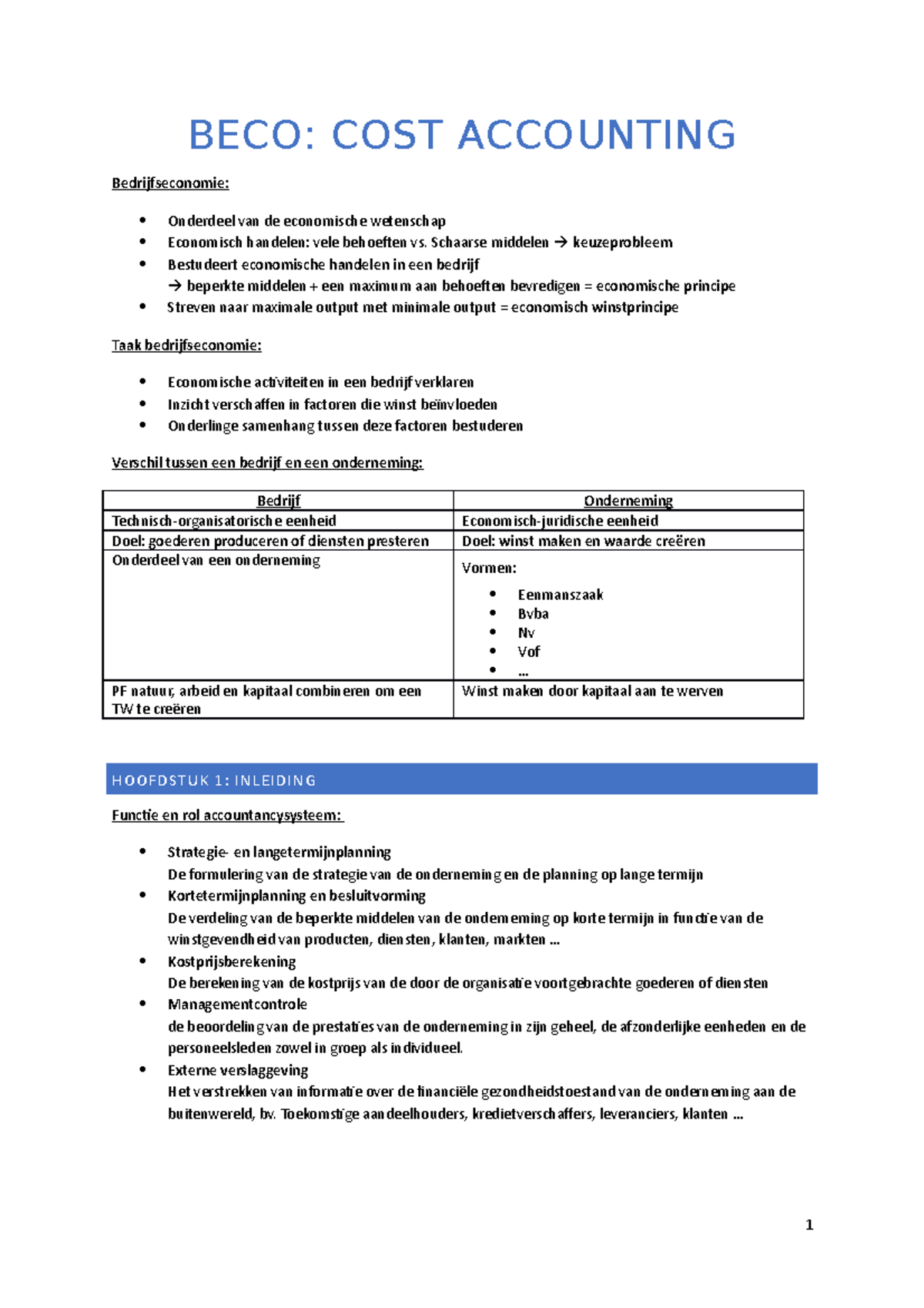 Samenvatting-bedrijfseconomie-examen - BECO: COST ACCOUNTING ...