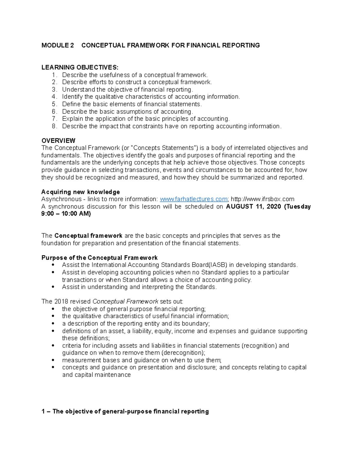 Module 2 Conceptual Framework FOR Financial Reporting - MODULE 2 ...