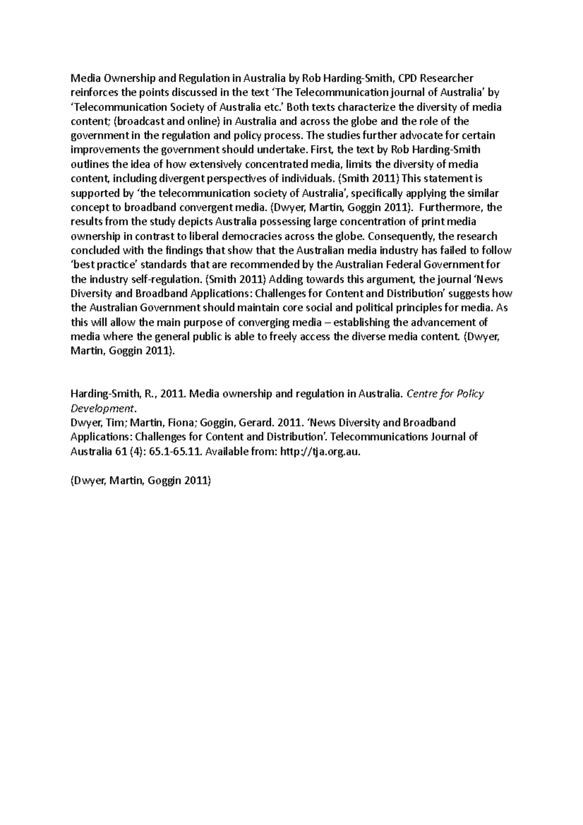 Media Ownership and Regulation in Australia by Rob Harding ’ Both