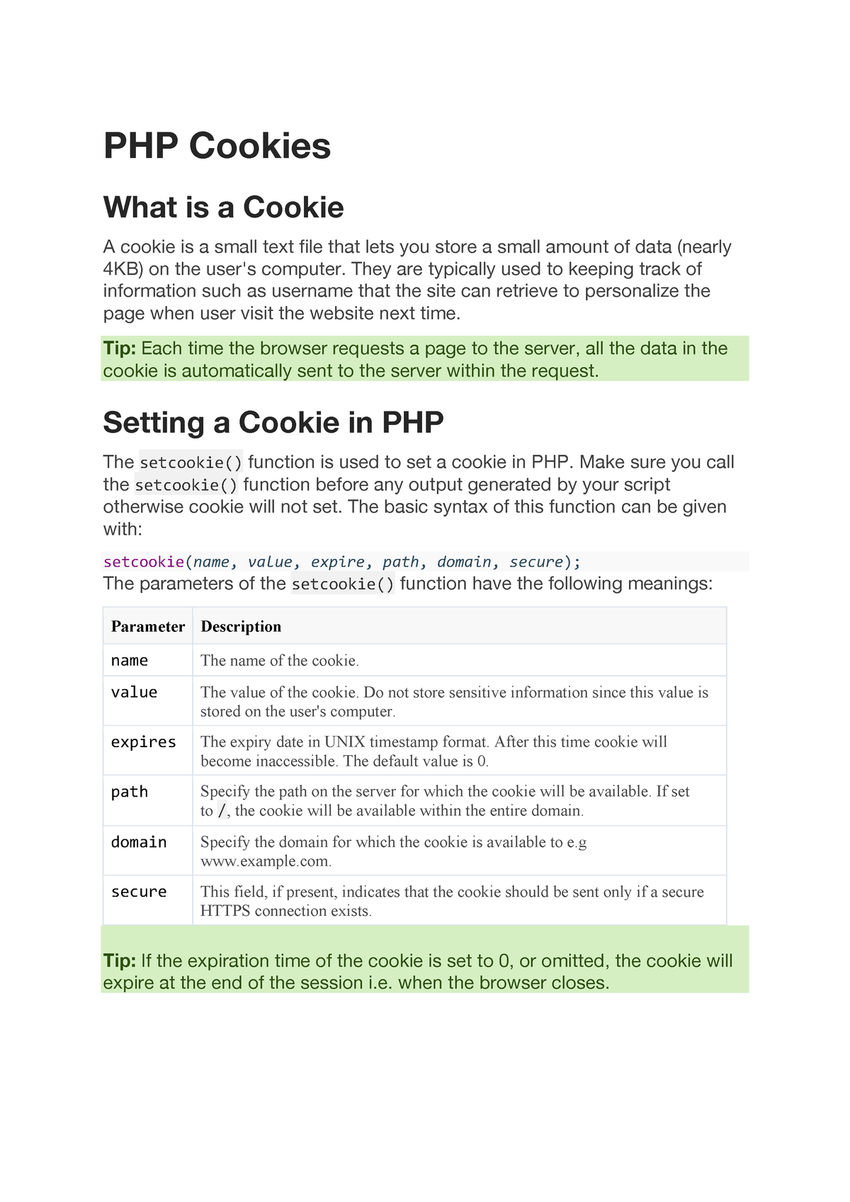 Cookies And Sessions - PHP Cookies What Is A Cookie A Cookie Is A Small ...