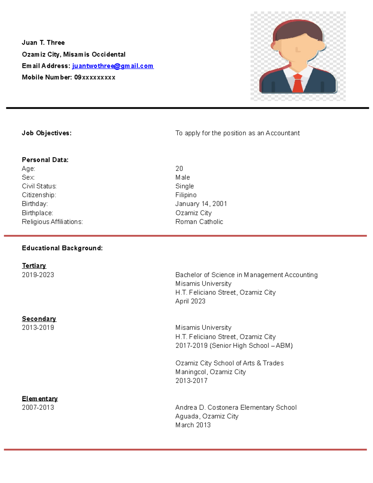 Writing a Resume and Application Letter - Juan T. Three Ozamiz City ...