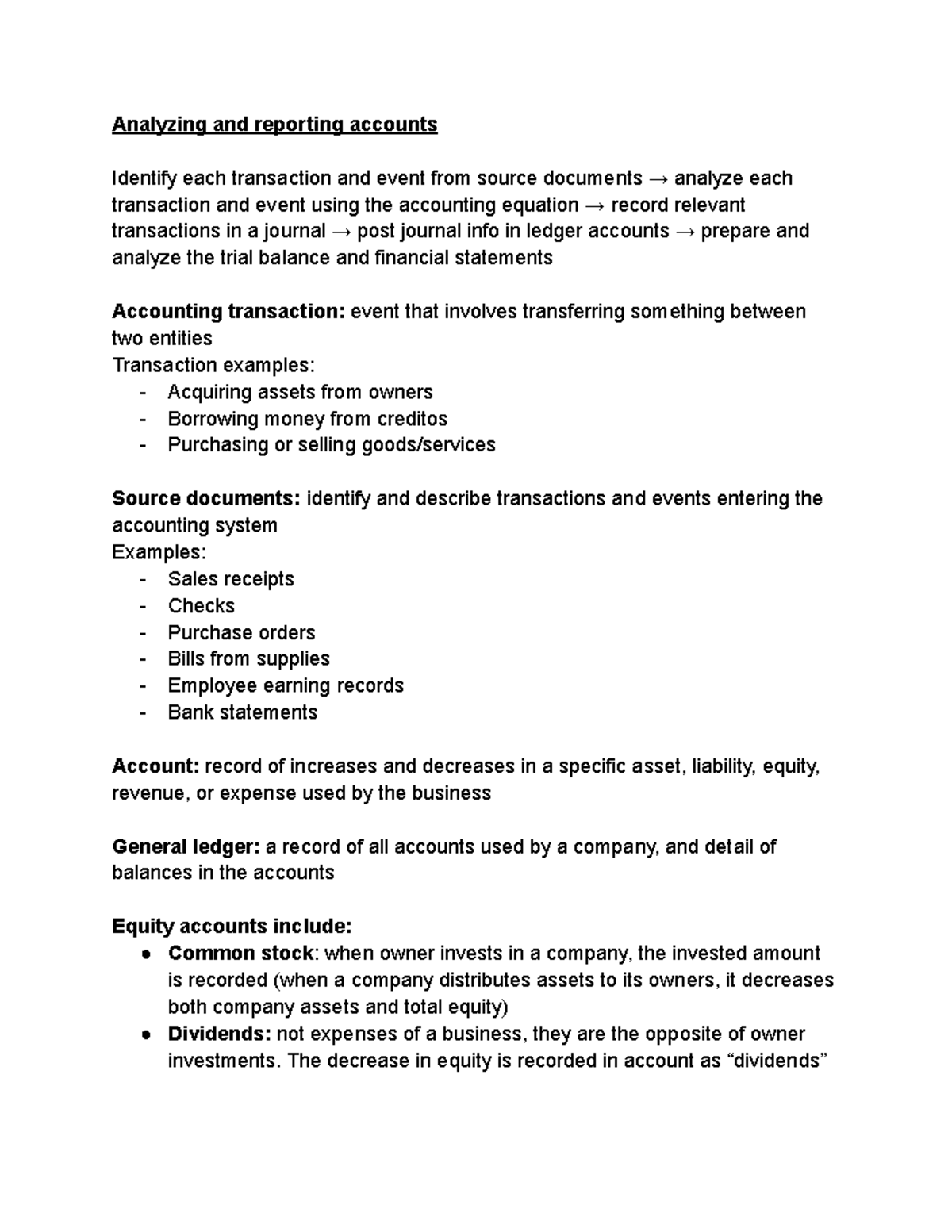 Accounting pt. 5 - notes - Analyzing and reporting accounts Identify ...