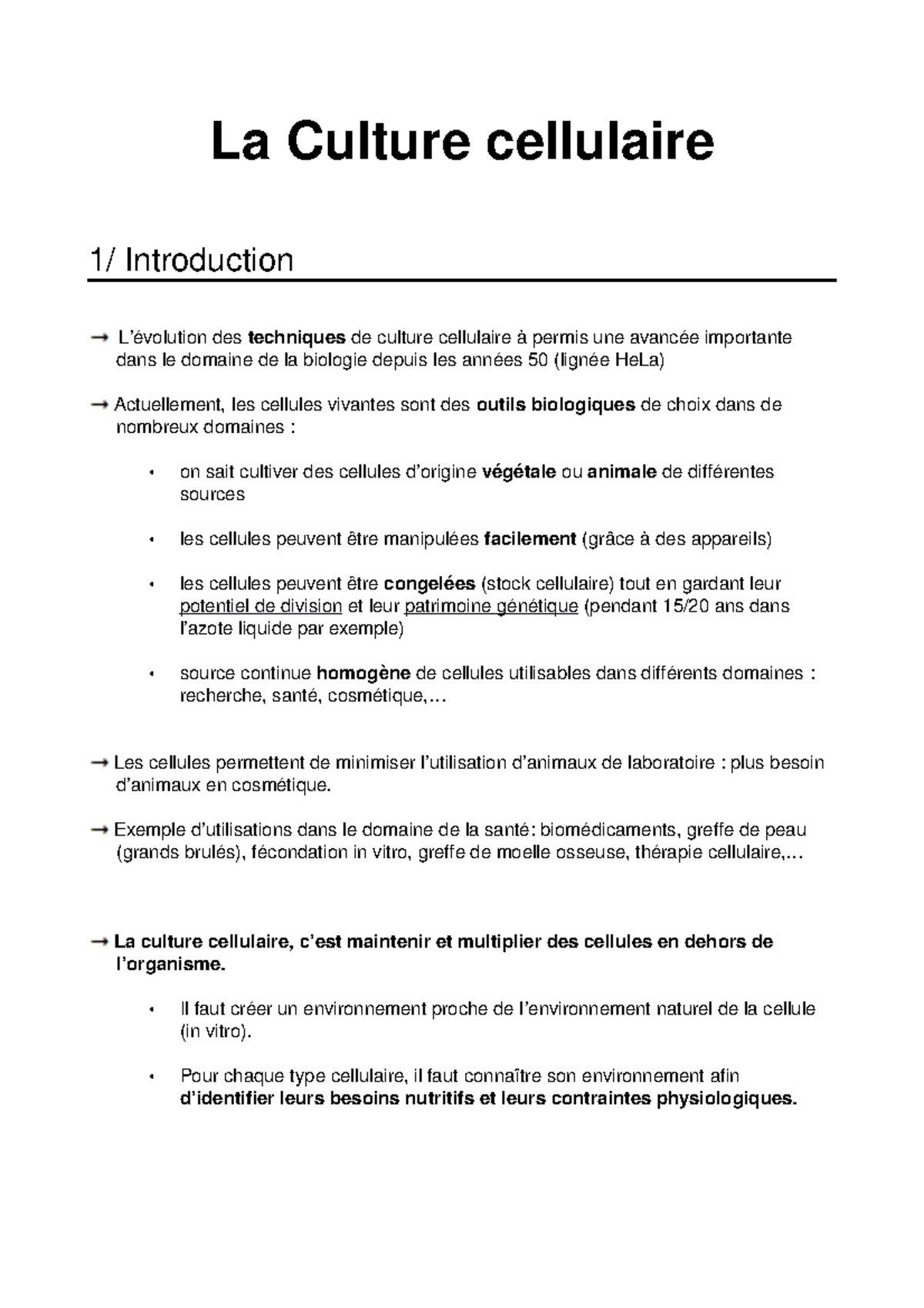 2 Culture Cellulaire 2 La Culture Cellulaire Introduction Volution Des Studocu