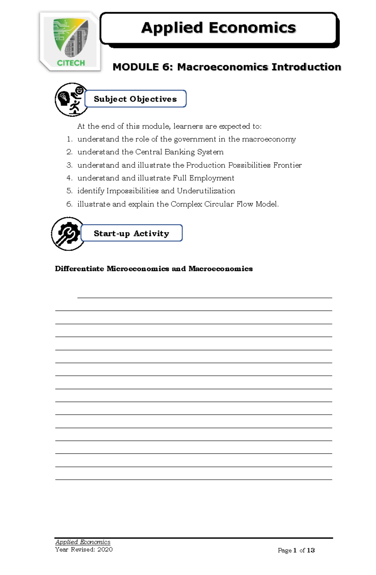 Applied Economics Module 6 Applied Economics At the end of this module, learners are expected