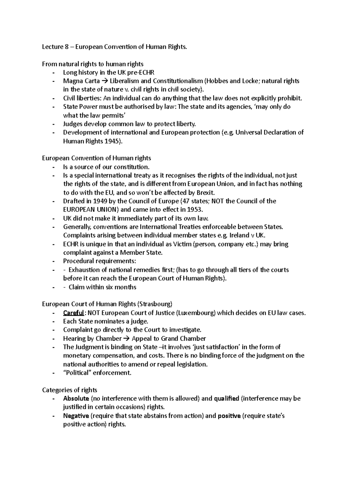 Lecture 8 - ECHR - Constitutional Law - European Convention on Human ...