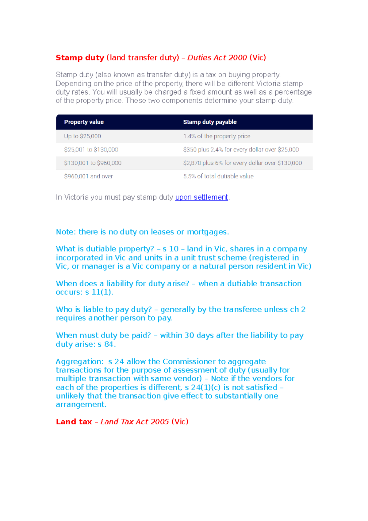 PP Note Stamp Duty and Land Tax Stamp duty (land transfer duty