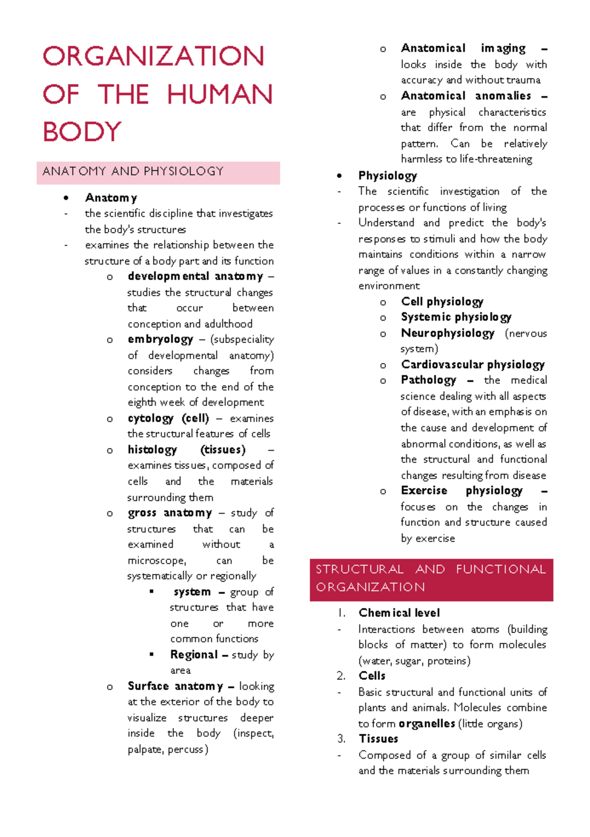 Organization of the human body - ORGANIZATION OF THE HUMAN BODY ANATOMY ...