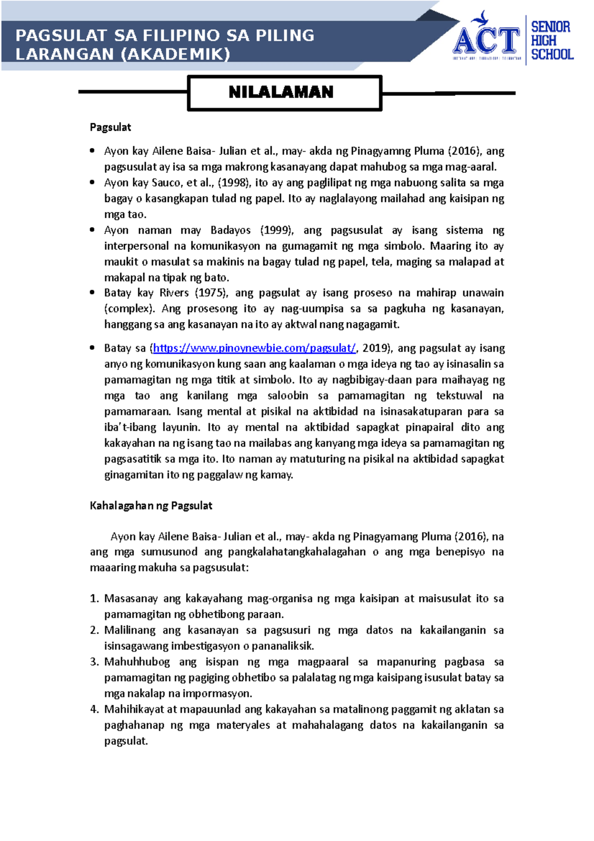 Akademikong pagsulat: Velez Velez - Pagsulat Ayon kay Ailene Baisa ...