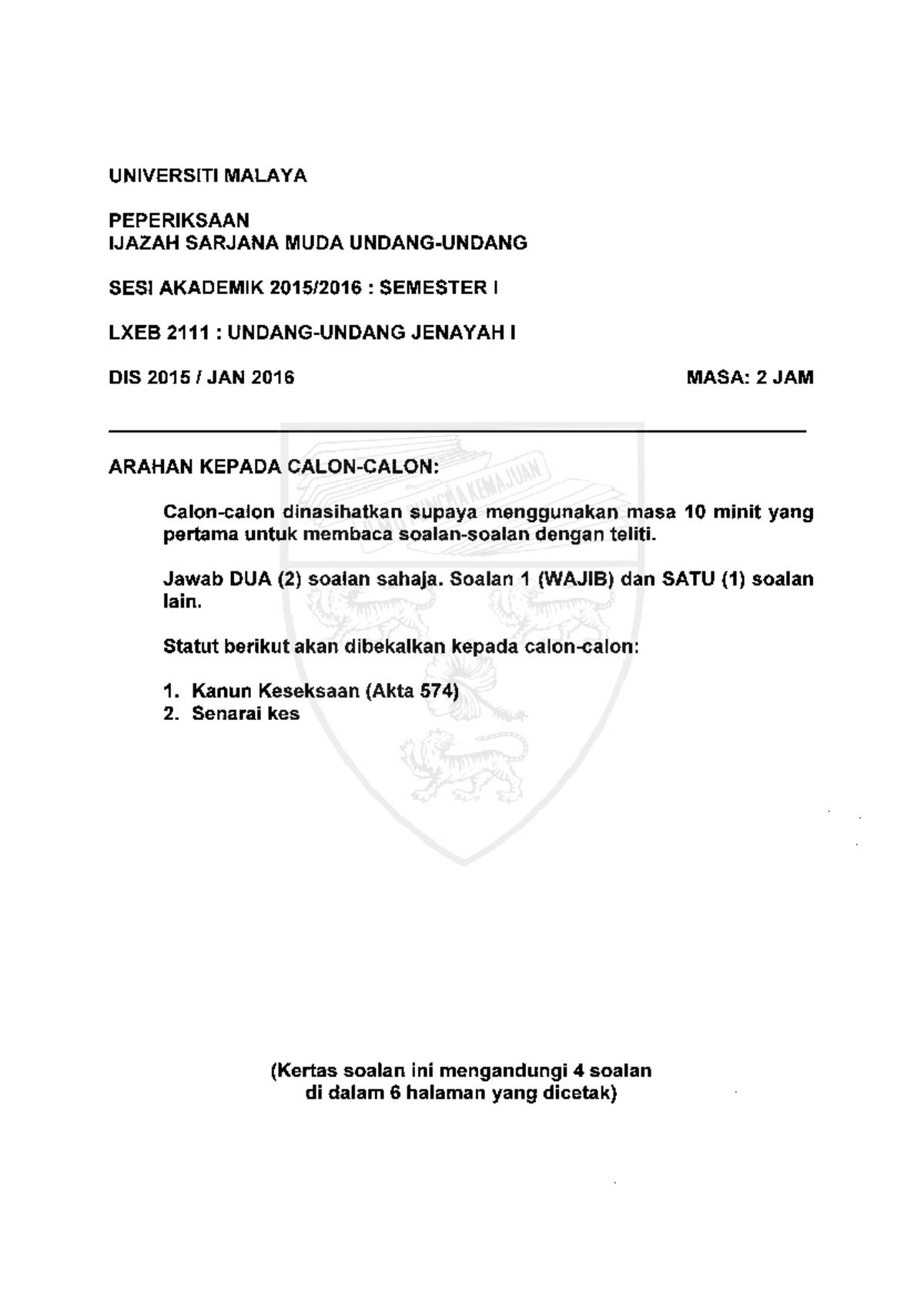 Criminal bm 2015 past year Criminal Law Studocu