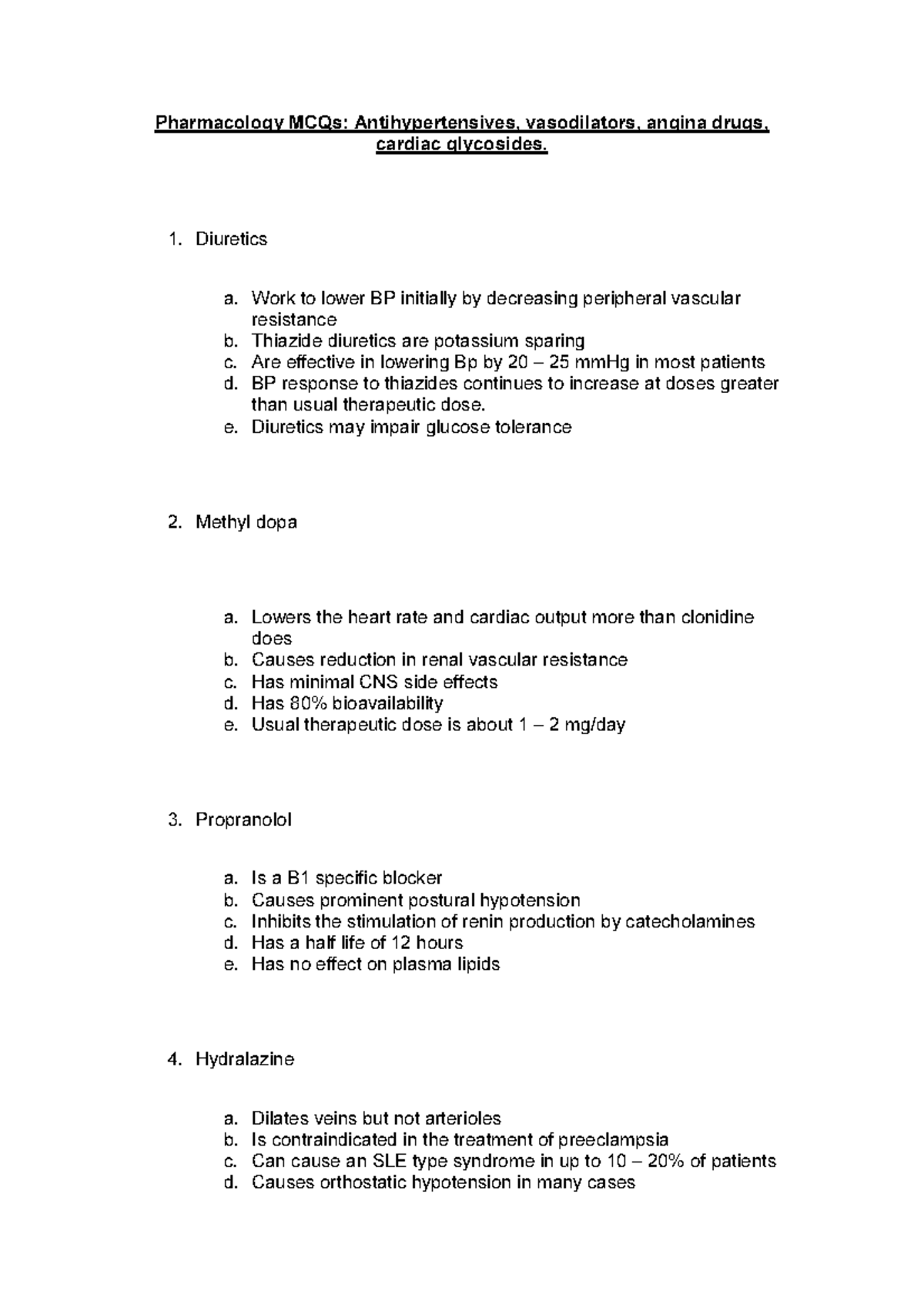 Pharm cvs mcqs - PASS - Pharmacology MCQs: Antihypertensives ...