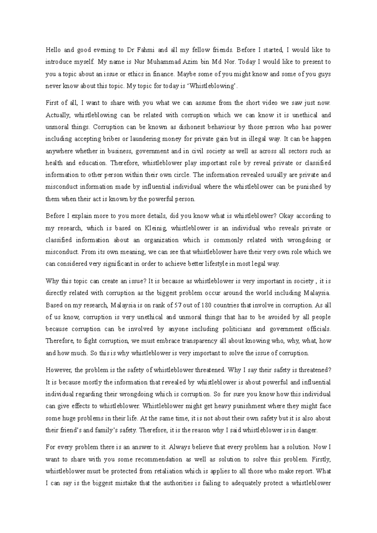 Script for presenation - Business ethics - UiTM - Studocu