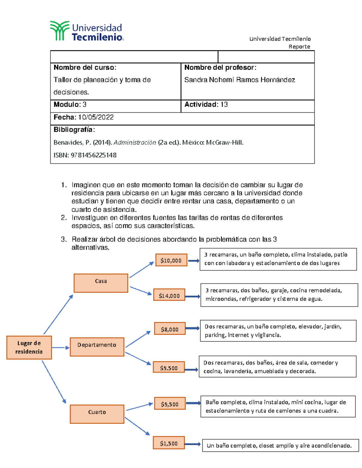 Act. 13 taller de planeación - Universidad Tecmilenio Reporte Nombre ...