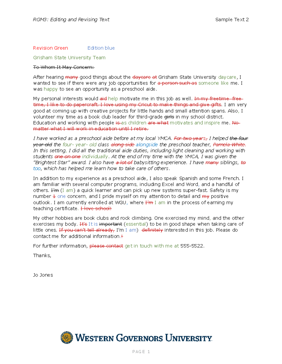 Task 3 passes RGM3 Editing and Revising Text Sample Text 2