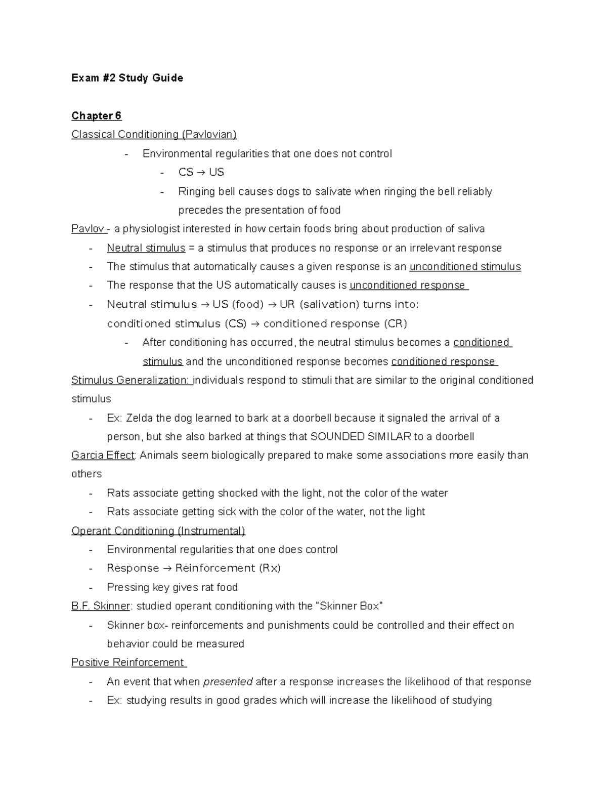 Exam #2 Study Guide - Exam #2 Study Guide Chapter 6 Classical ...