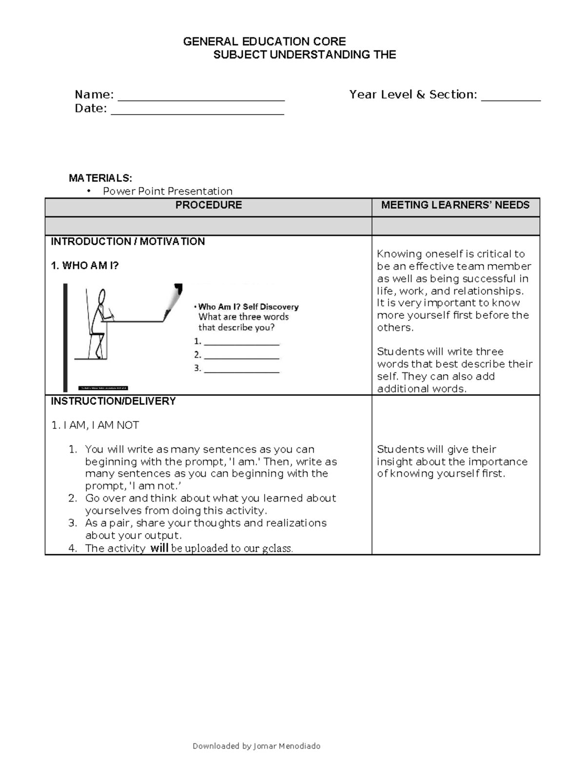 Activity # 2 WHO I AM - read - GENERAL EDUCATION CORE SUBJECT ...