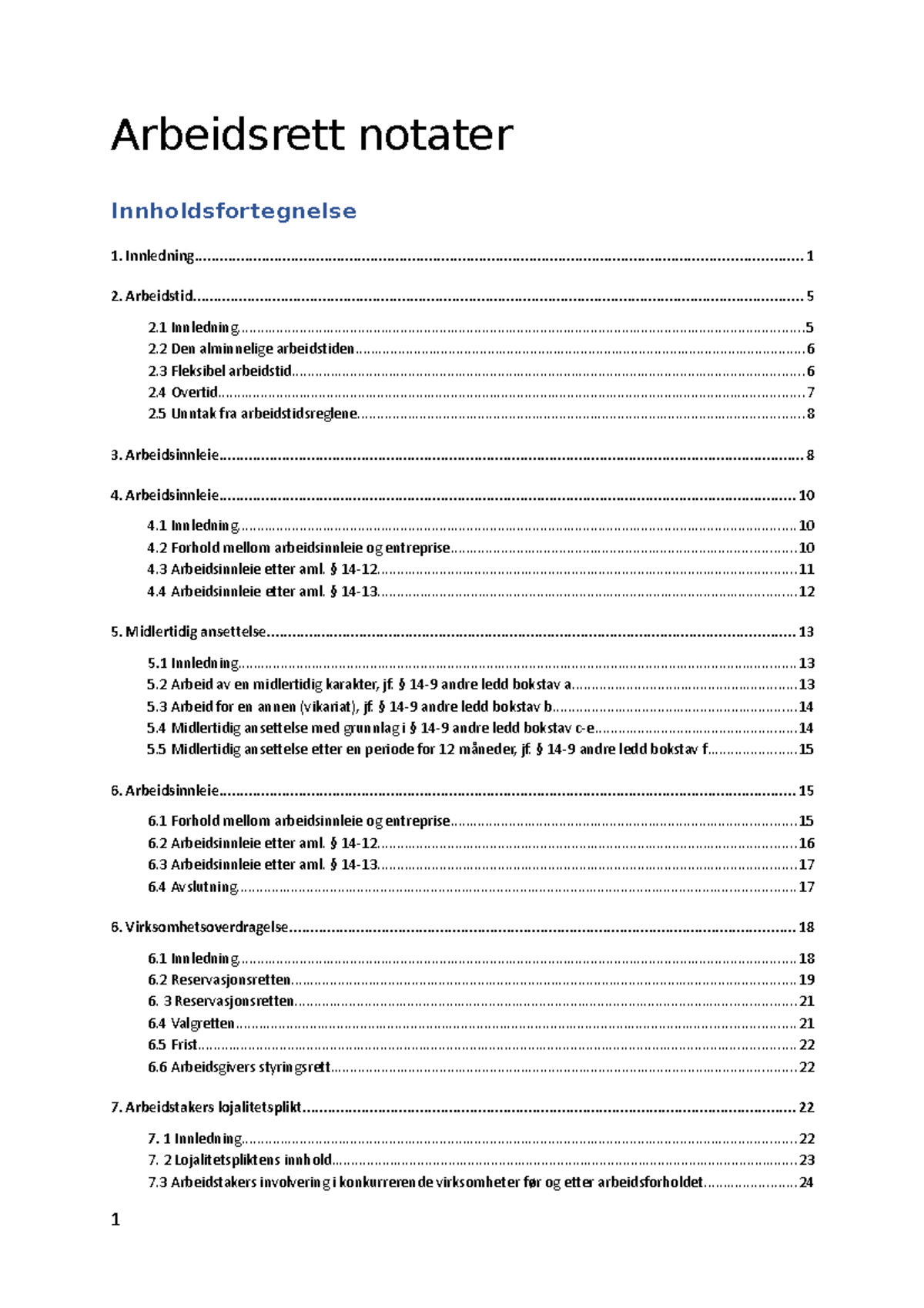 Arbeidsrett I - Øving Til Eksamen - Arbeidsrett Notater - Studocu