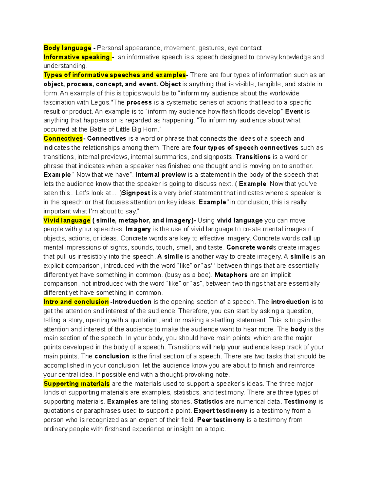 Public speaking notes - Body language - Personal appearance, movement ...