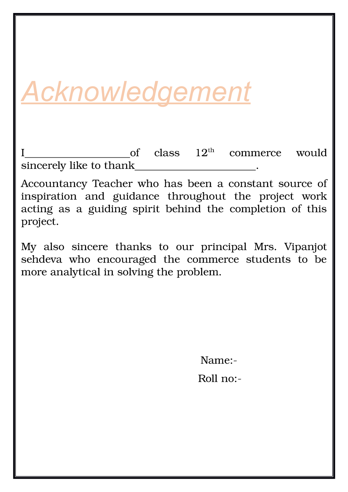 acknowledgement for an assignment