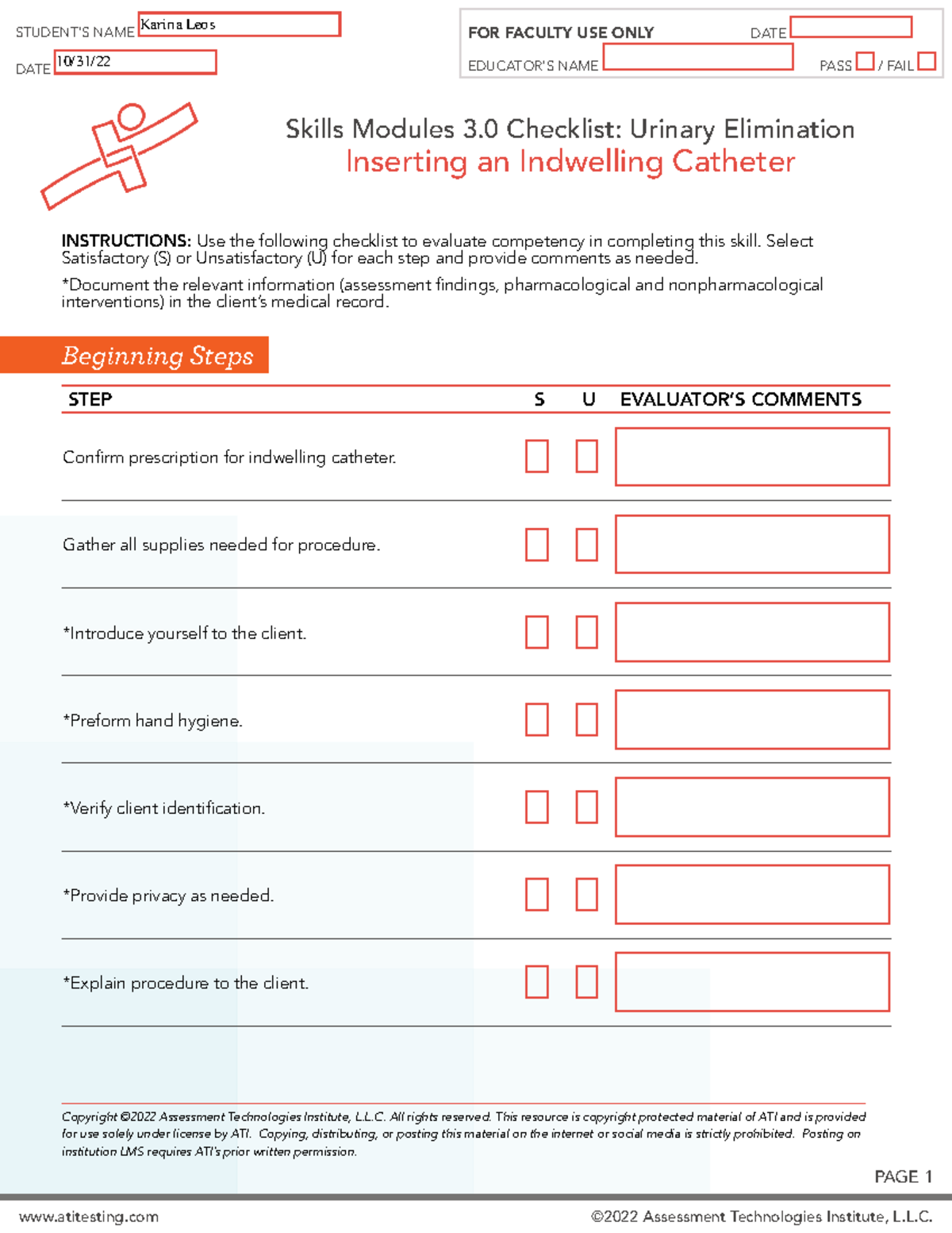 Ati Urinary Elimination Inserting an Indwelling Urinary Catheter
