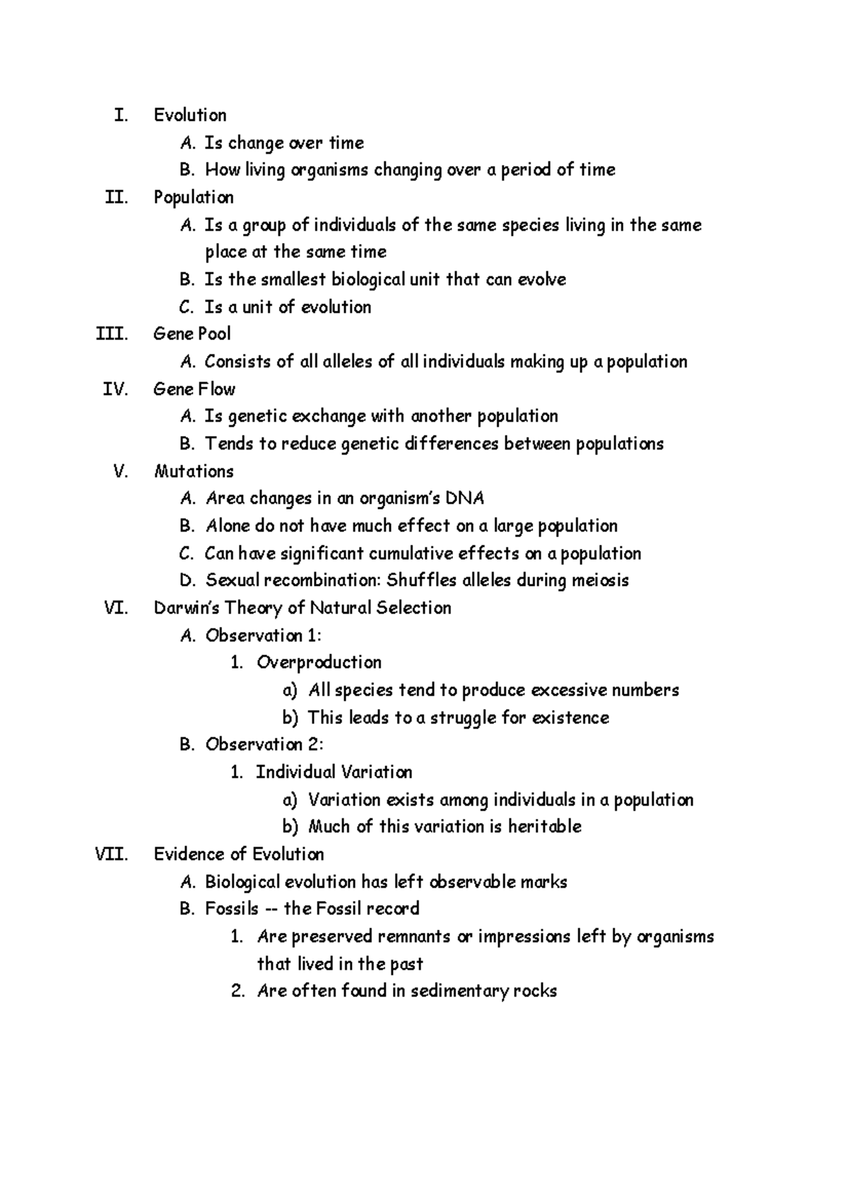 Chapter 13 Lecture Notes - I. Evolution A. Is change over time B. How ...