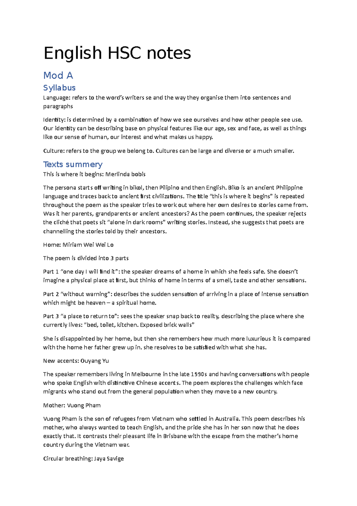 English HSC notes - ARCH1101 - UNSW Sydney - Studocu