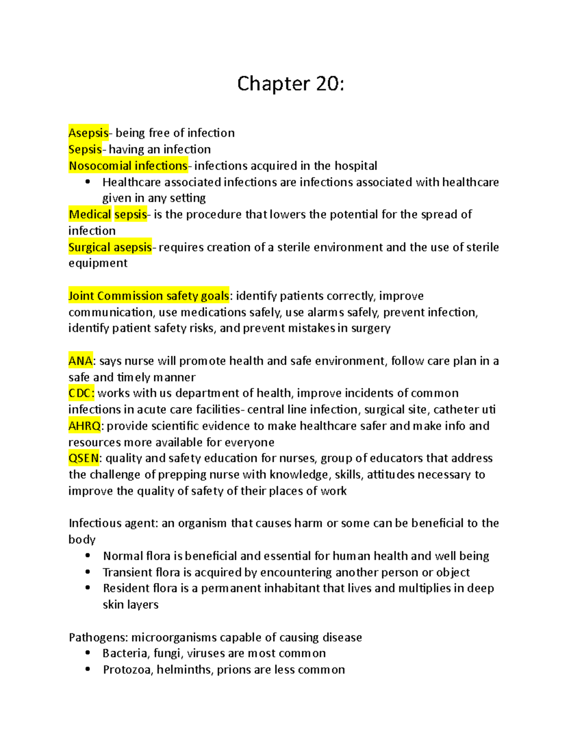 Chapter 20 V - Infection control - Chapter 20: Asepsis- being free of ...