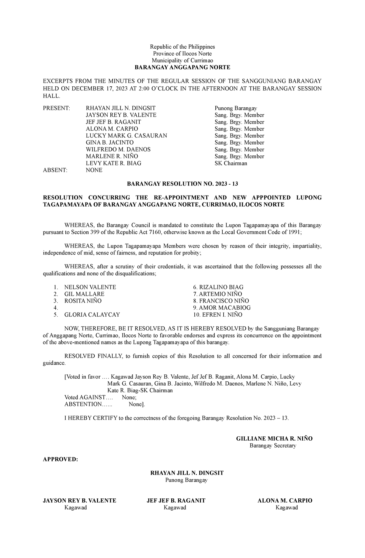 Resolution Lupon - Republic Of The Philippines Province Of Ilocos Norte ...