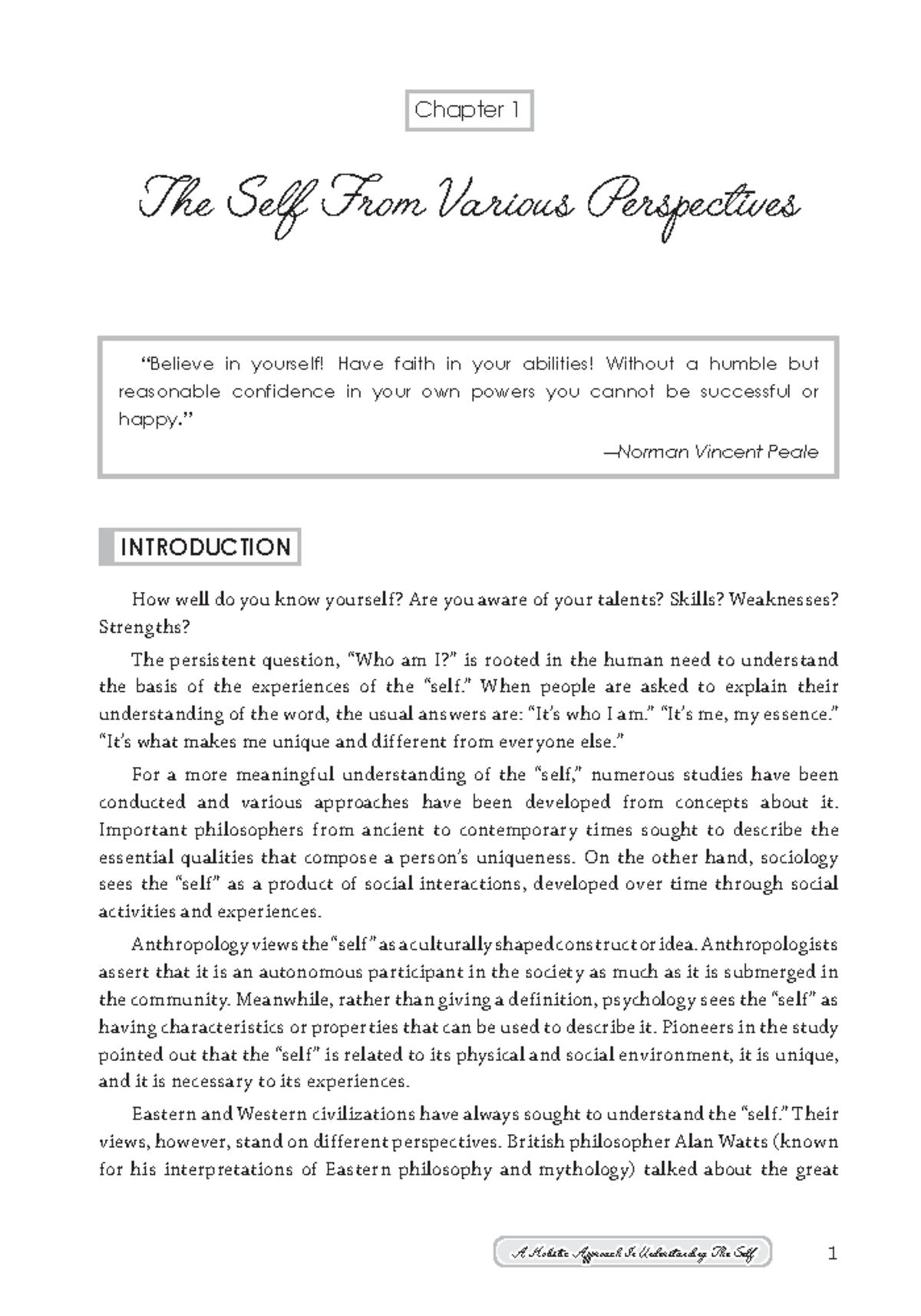 1 Chapter 1 - Module - ####### Chapter 1 The Self From Various ...