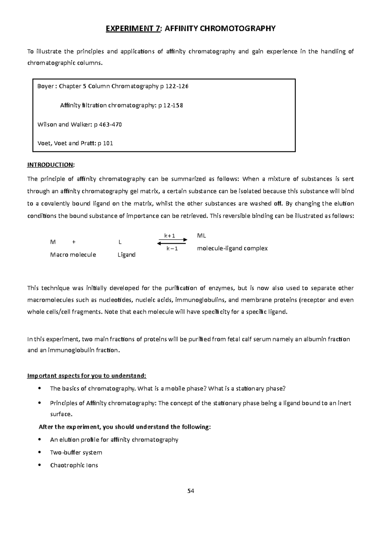 Experiment 7 Affinity chromatography - EXPERIMENT 7: AFFINITY ...