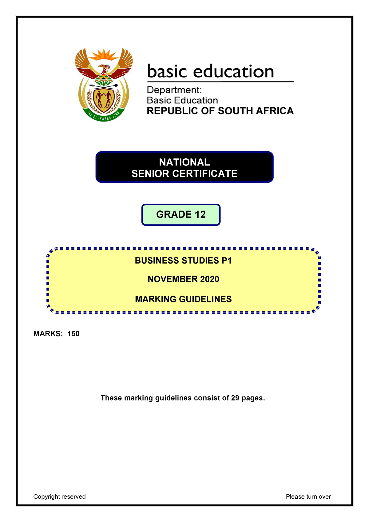 Past Paper Business Studies P1 Nov 2020 Eng - MARKS: 150 These Marking ...
