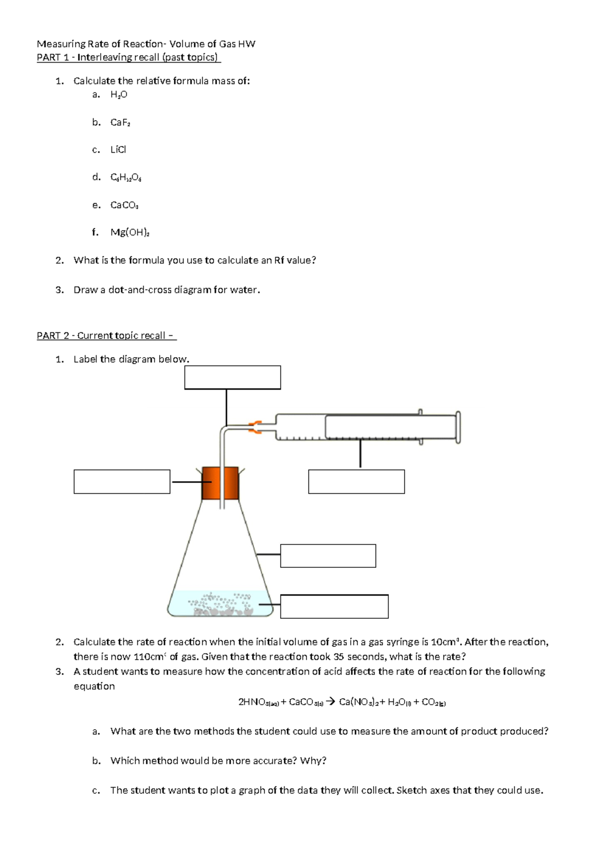 Measuring Gas Volume Homework print 4 pages per sheet - PART 1 ...