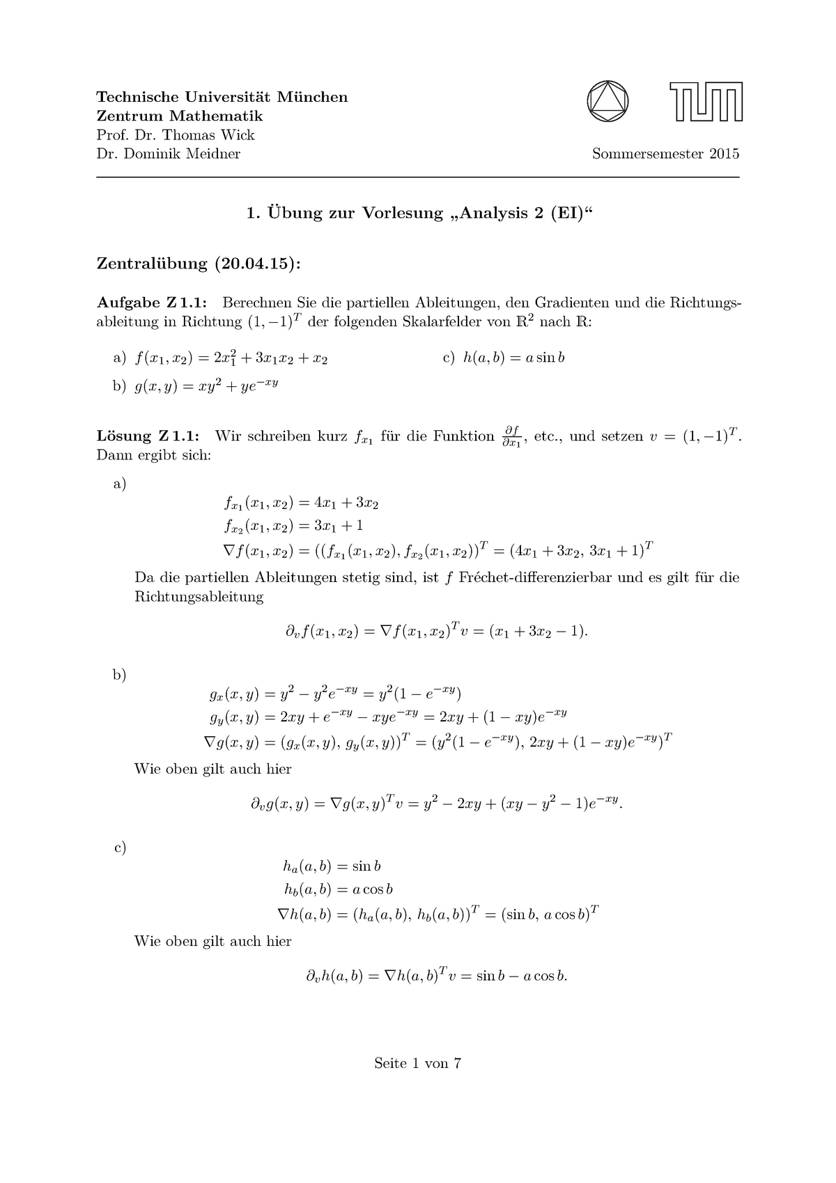 Loesungen 01 Analysis 2 Ma9412 Studocu