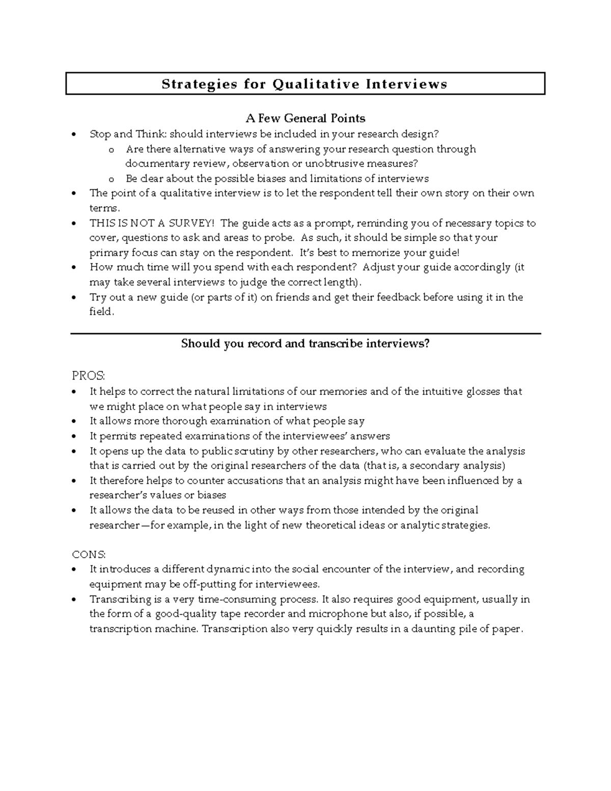 CAES9420 Notes on Interview Strategies - S t r a t e g i e s f o r Q ua ...