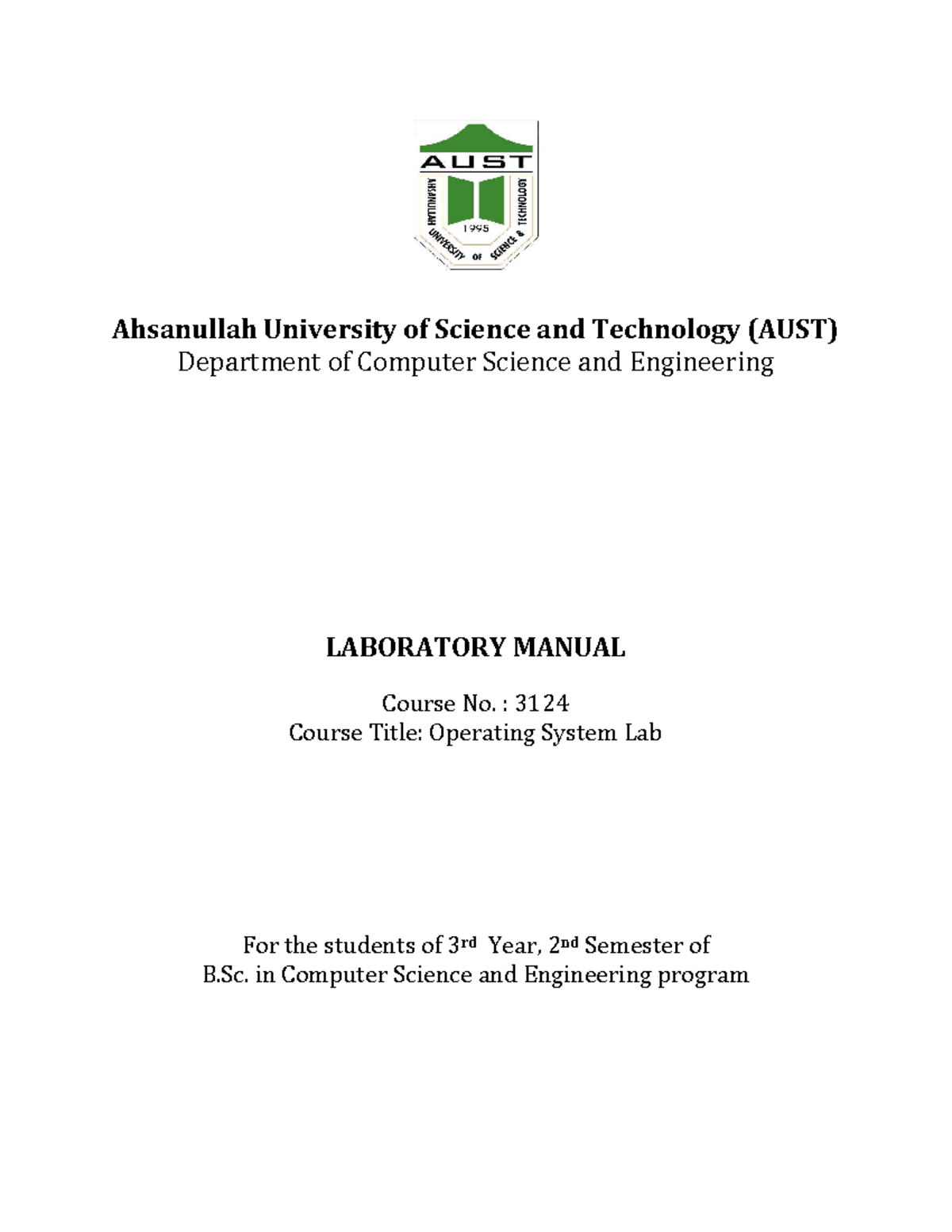 CSE3214Lab Manual Ahsanullah University of Science and Technology