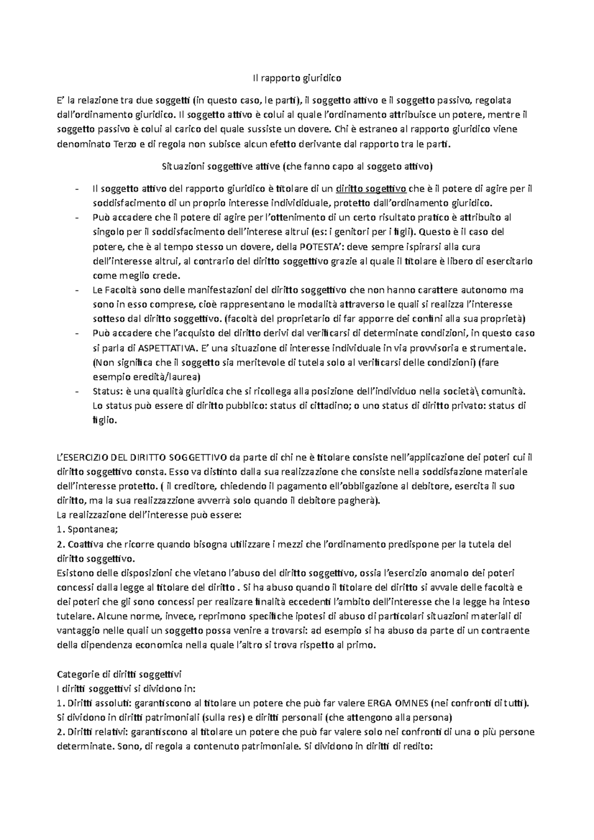 Il rapporto giuridico Appunti di lezione 2 Il rapporto giuridico E’ la relazione tra due