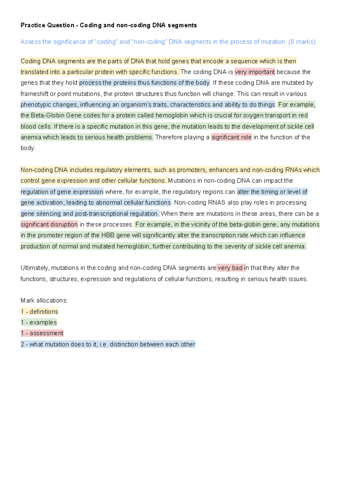 Practice Question - Coding and non-coding DNA segments - Google Docs ...