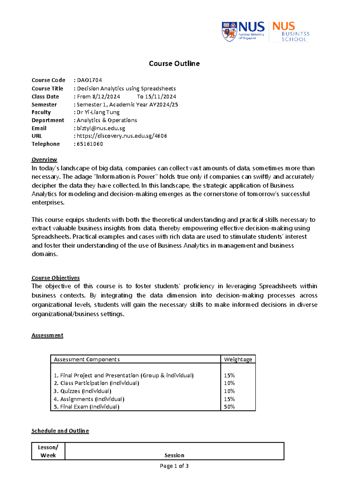 DAO1704 Decision Analytics using Spreadsheets - Page 1 of 3 Course ...