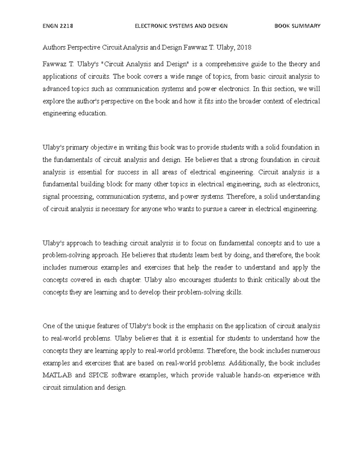 Authors Perspective Circuit Analysis and Design Fawwaz T. Ulaby, 2018