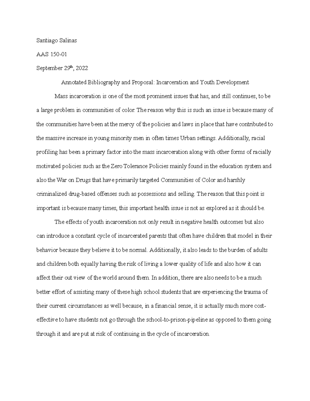 Social Justice Action Plan Proposal Santiago Salinas AAS 150