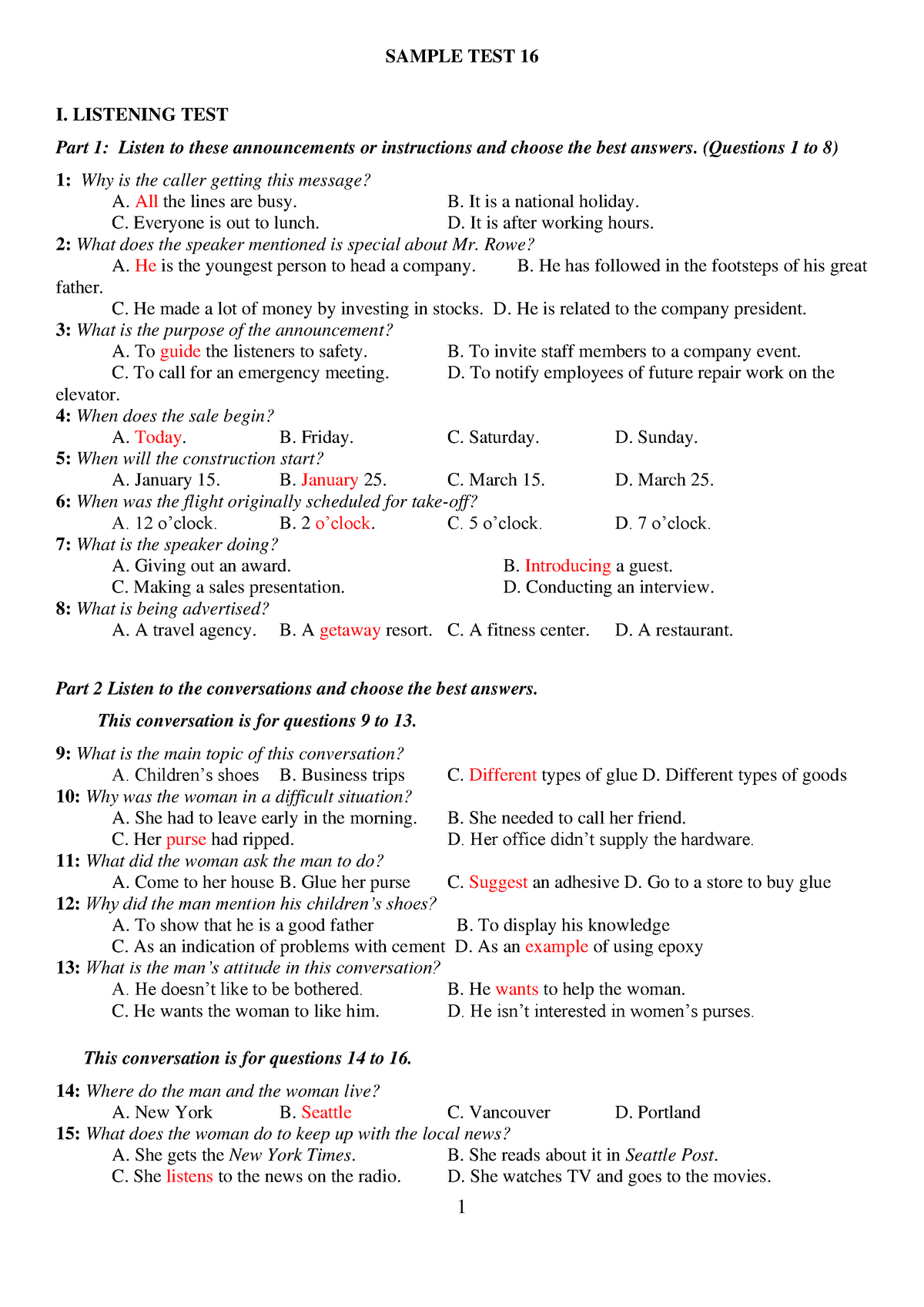 HSG - 11- KEY - Jfnrkrtgjtj - SAMPLE TEST 16 I. LISTENING TEST Part 1 ...