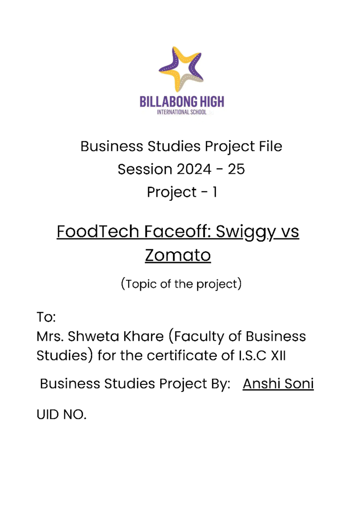 Business Studies Project File - Shweta Khare (Faculty of Business ...