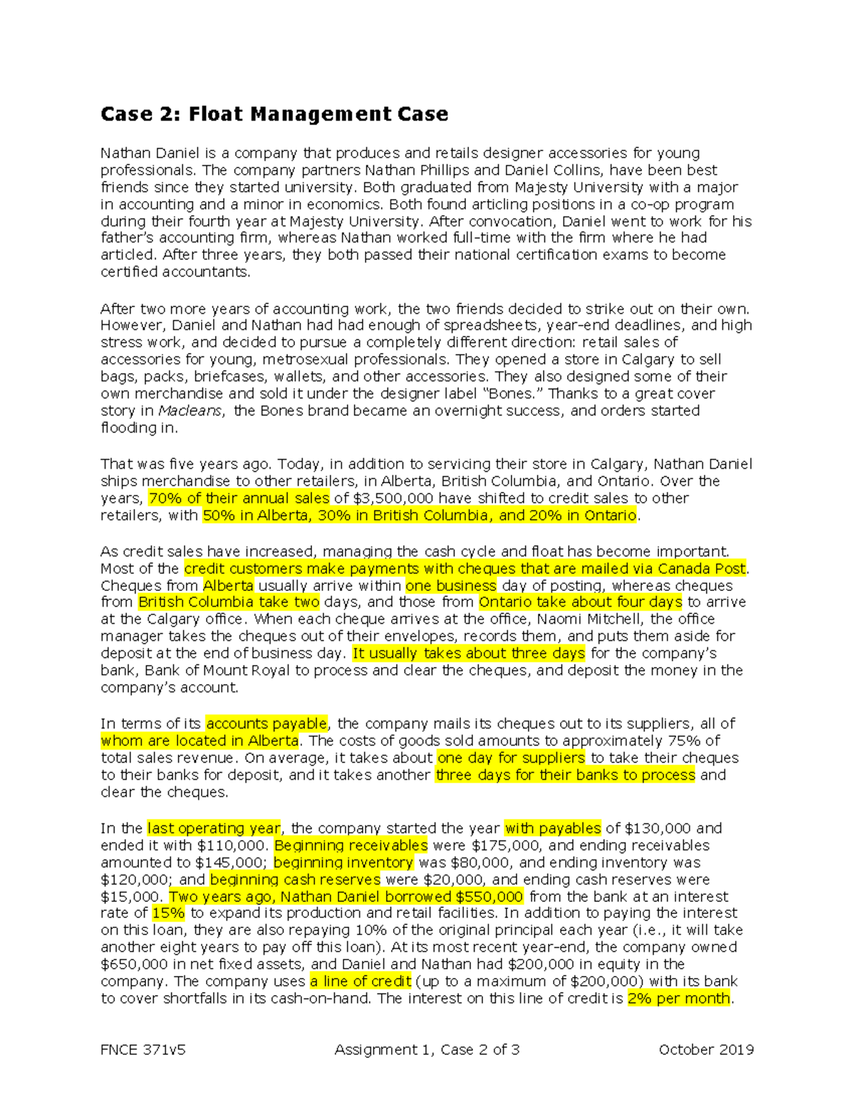 Assignment 1 Float Management Case 2019 Case 2 Float Management Case