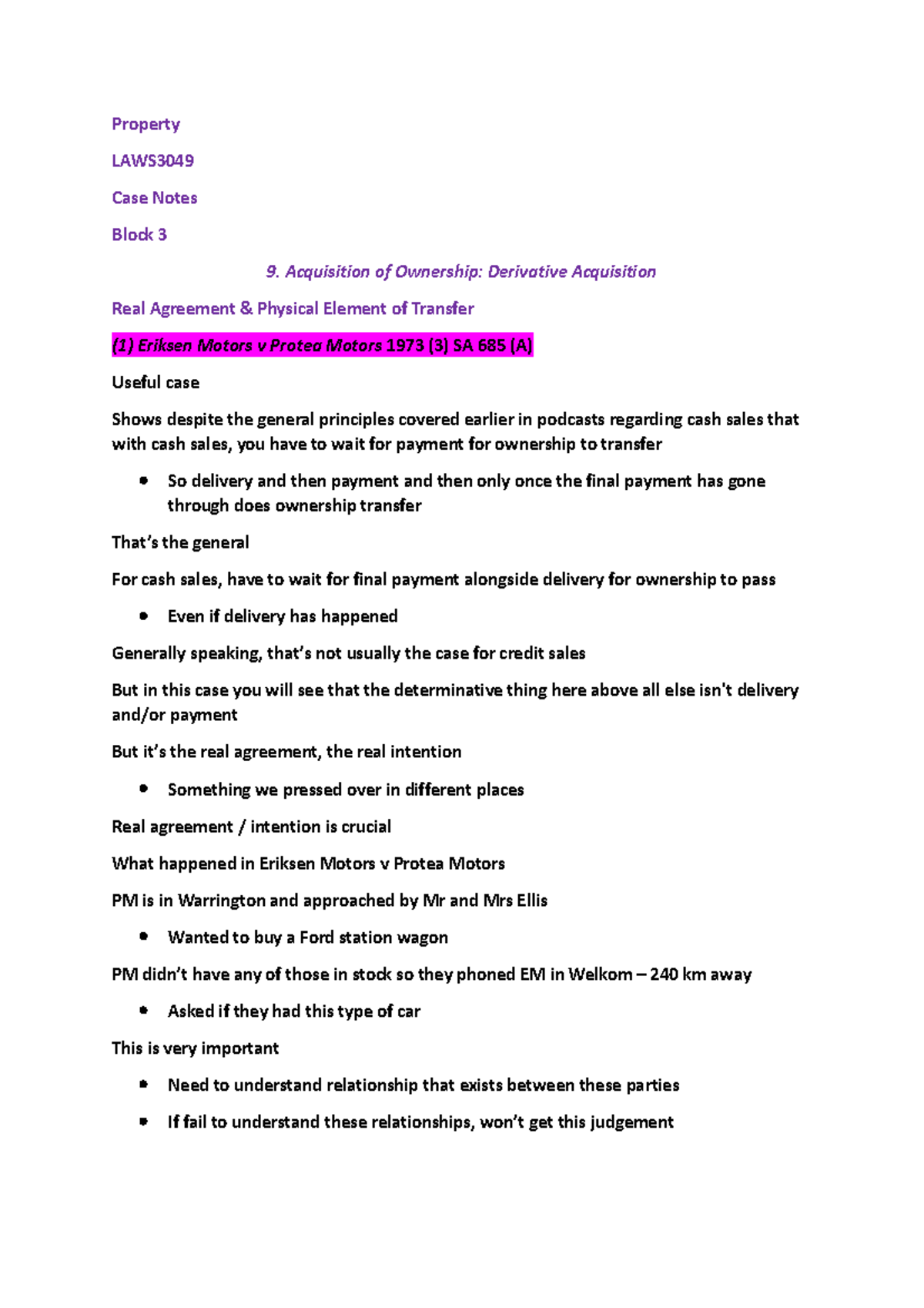 Property Law Case Notes Property LAWS Case Notes Block 3 9